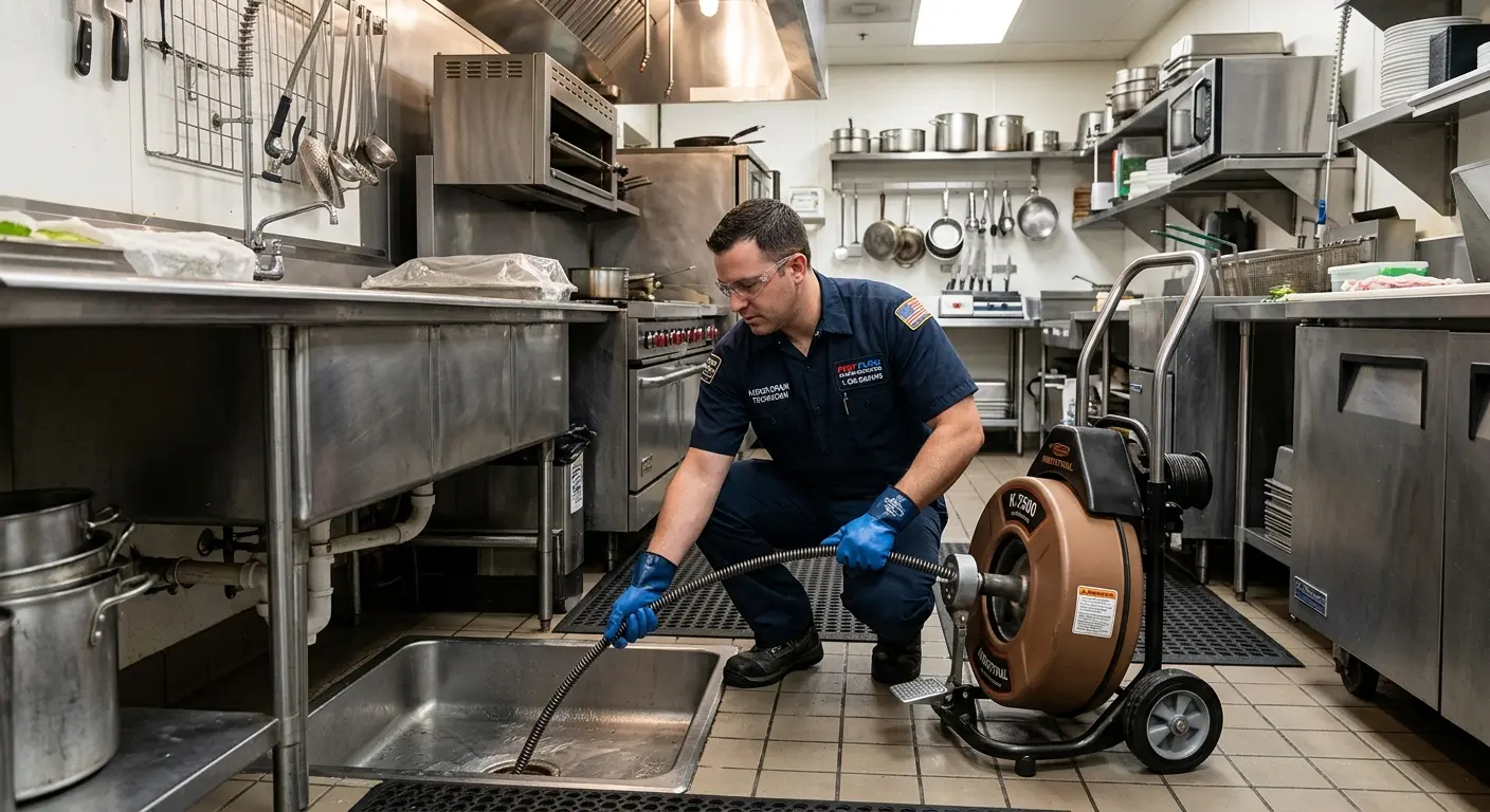 Commercial drain cleaning service in a restaurant kitchen in Griffin
