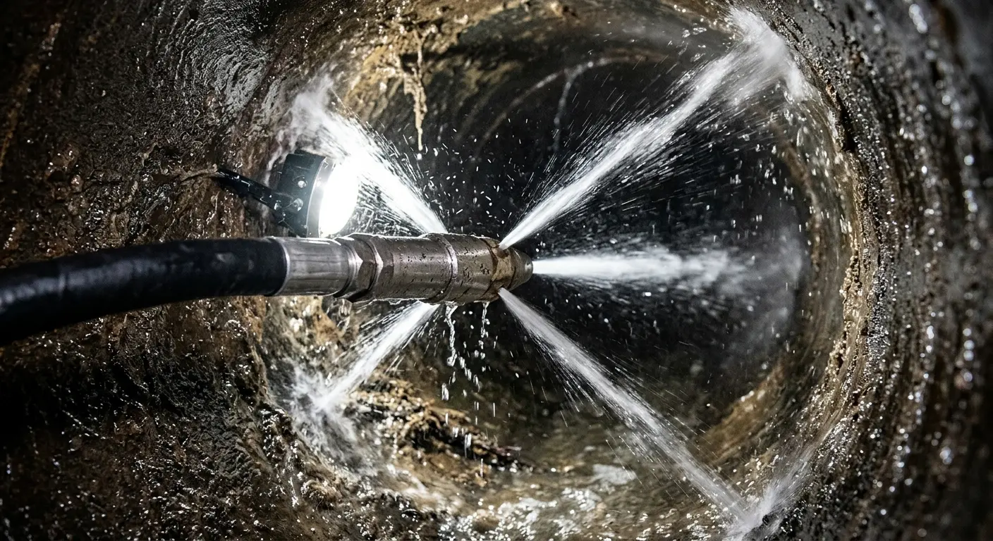 High-pressure hydro jetting nozzle cleaning sewer pipe for Storm Drain Cleaning in Griffin